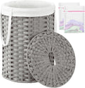 Laundry Hamper with Lid Laundry Basket with Lid 19.0 Gal (72 L) Round Laundry Basket Handwoven Rattan Basket with Lid Removable Bag 2 Mesh Bags Handles for Living Room Bathroom Gray