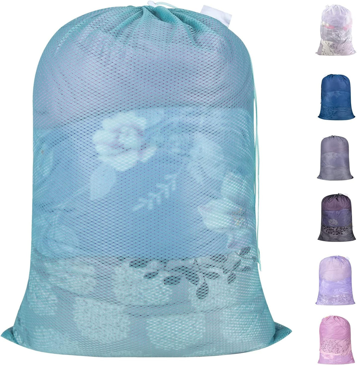 Polecasa Heavy Duty Diamond Large Mesh Laundry Bag with ID Tag and Locking Drawstring Closure - 24 x 36 inches - Laundry Hamper Liner, Washable Laundry Bags for Travel, Sports, Dorms (Aqua)