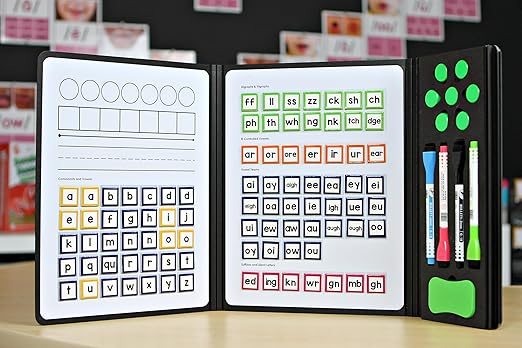 Set of 5 - Magnetic Dry-Erase Phonics Blending Board – Hands-On Word Building & Spelling Tool with Grapheme Tiles, Handwriting Lines & Syllable Mats – Reusable Learning for Classroom & Home