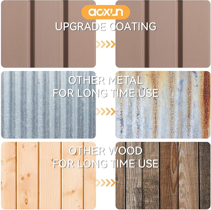 Aoxun 6x3.9 FT Shed Metal Outdoor Storage Shed Garden Shed with Lockable Doors Tool Shed Bike Shed for Backyard, Patio, Poolside (Brown)