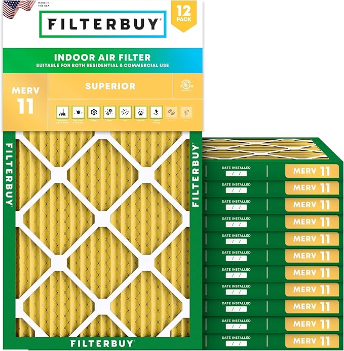 Filterbuy 14x30x1 Air Filter MERV 11 Superior Pet & Allergy Defense (12-Pack), Electrostatic Pleated HVAC AC Furnace Filters Replacement, Made in USA (Actual Size: 13.88 x 29.88 x 0.75)