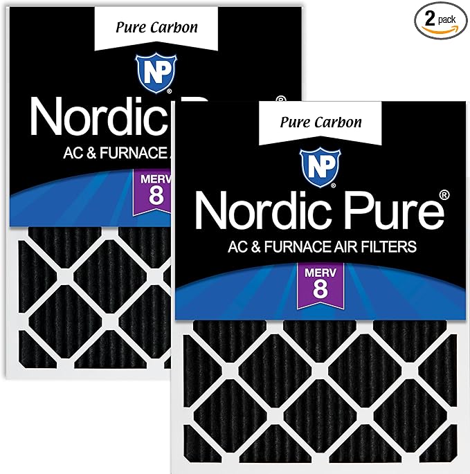 Nordic Pure 20x30x1 (Actual Size: 19 5/8 x 29 5/8 x 3/4) Pure Carbon Pleated Odor Reduction Furnace Air Filters 2 Pack