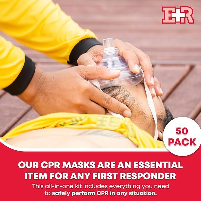 Adult and Infant CPR Mask Combo Kit – 50-Pack – 100 Valves, 50 Gloves, 100 Alcohol Pads – Bulk Set for First Responders, CPR Training