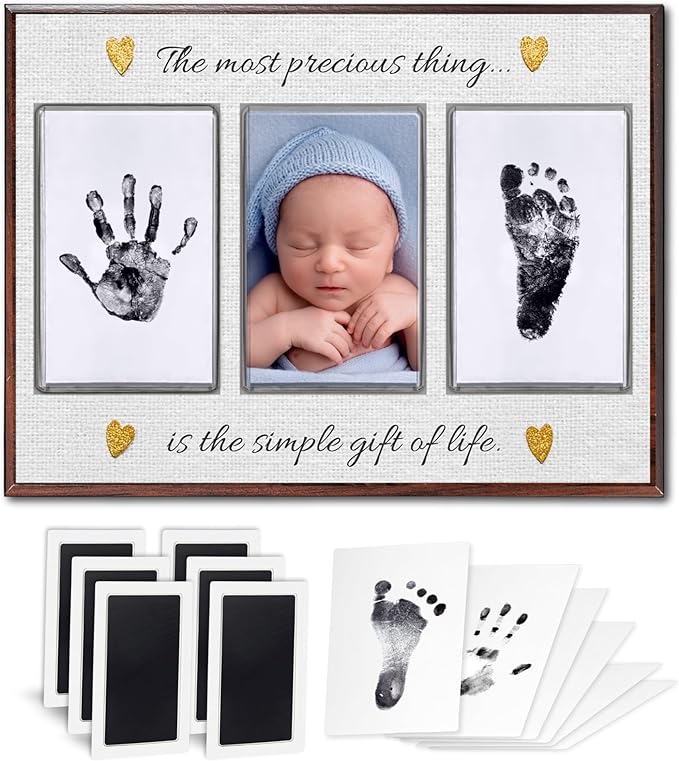 Baby Hand and Footprint Kit with Photo & Birth Details, Inkless Hand and Footprint Kit, Newborn Keepsake Plaque, Baby Shower Gifts (STYLE 2 (Baby Shower) (Most Precious Thing))