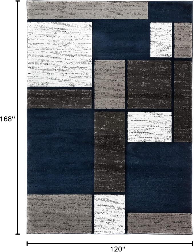Rugshop Contemporary Modern Boxes Area Rug 10' x 14' Navy