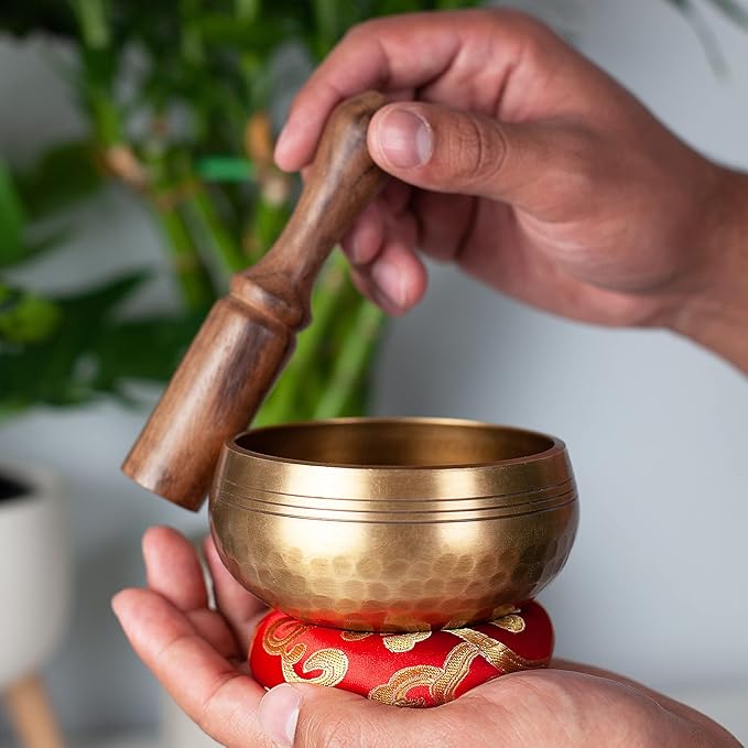 Tibetan Singing Bowl Set - Easy To Play for Beginners - Authentic Handcrafted Mindfulness Meditation Holistic Sound 7 Chakra Healing Gift by Himalayan Bazaar (3.5")