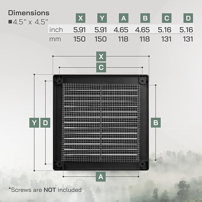 Vent Systems 4.5" x 4.5" Inch (Opening Dimensions) Plastic Black Soffit Vent Cover - Flat Square Air Vent Grille - Air Vent Deflector - HVAC 5.9" x 5.9" Inch (Overall Dimensions)