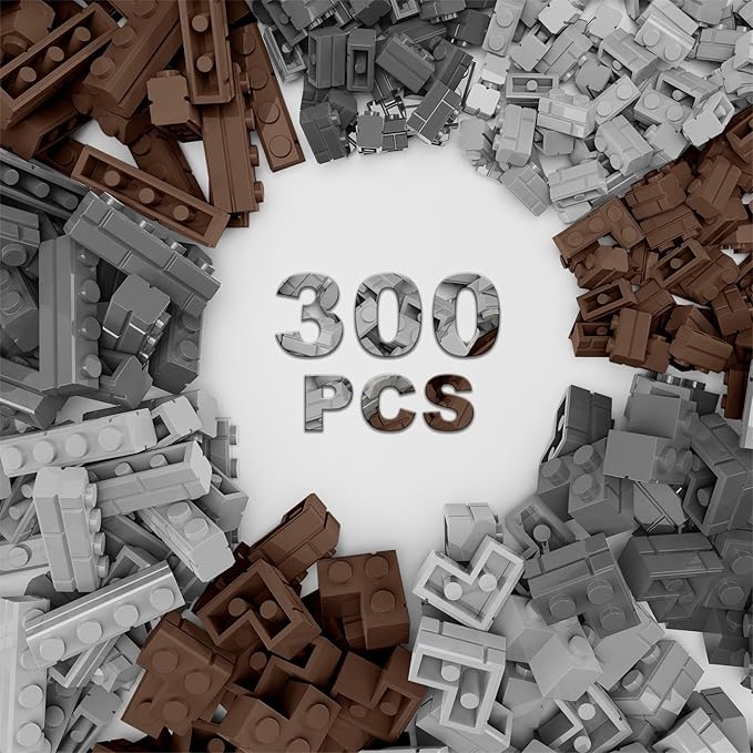 Classic Building Bricks, Three Colors 300 Pcs Masonry Profile Bricks, Wall Bricks Blocks, 1X2, 1X4, Brick Corner Compatible with Lego Parts and Pieces (300 Pcs)