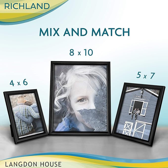Langdon House 4x6 Picture Frames Set (Black, 6 Pack) Distinguished Edging for Classic Style, Richland Collection