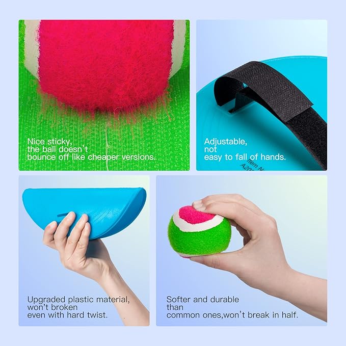 EVERICH Upgraded Toss and Catch Ball Game Set - Indoor and Outdoor Games for Kids 3-12, Beach Sand Pool Water Toy Includes 4 Paddles 4 Sticky Balls, Great Birthday Easter Gifts for Boys Girls