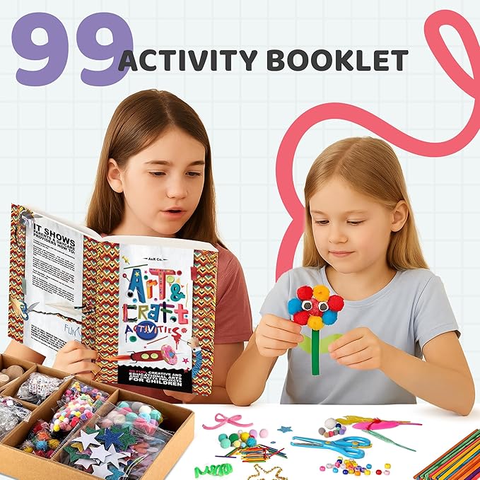 3000+ Pcs Arts and Crafts Supplies & Materials for Kids - Ultimate Bulk Craft Kit for Boys & Girls with 99 Activities Book for Ages 3-5, 4-6, 6-8, 8-12