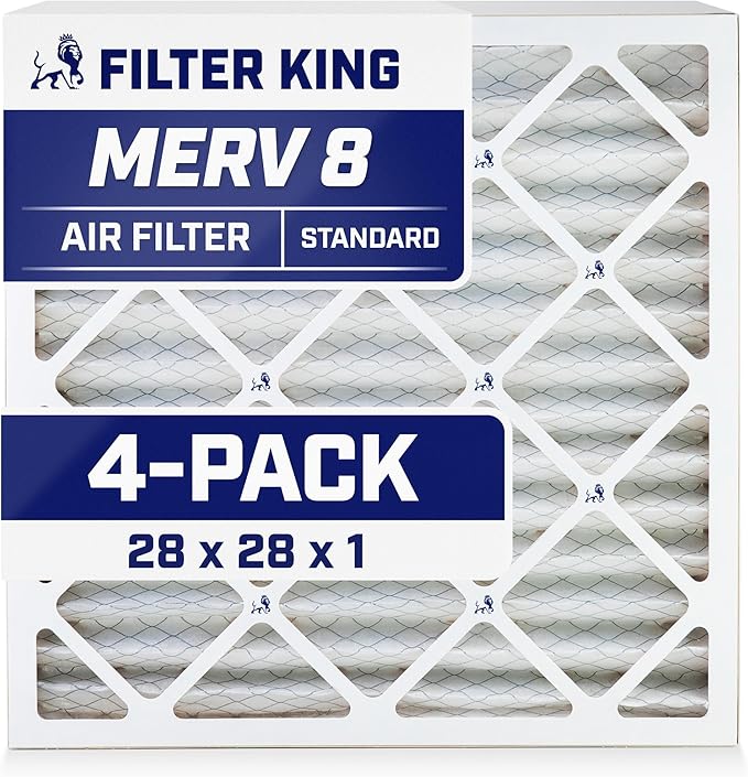 Filter King 28x28x1 Air Filter | 4-PACK | MERV 8 HVAC Pleated A/C Furnace Filters | MADE IN USA | Actual Size: 28 x 28 x .75"