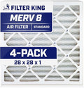 Filter King 28x28x1 Air Filter | 4-PACK | MERV 8 HVAC Pleated A/C Furnace Filters | MADE IN USA | Actual Size: 28 x 28 x .75"