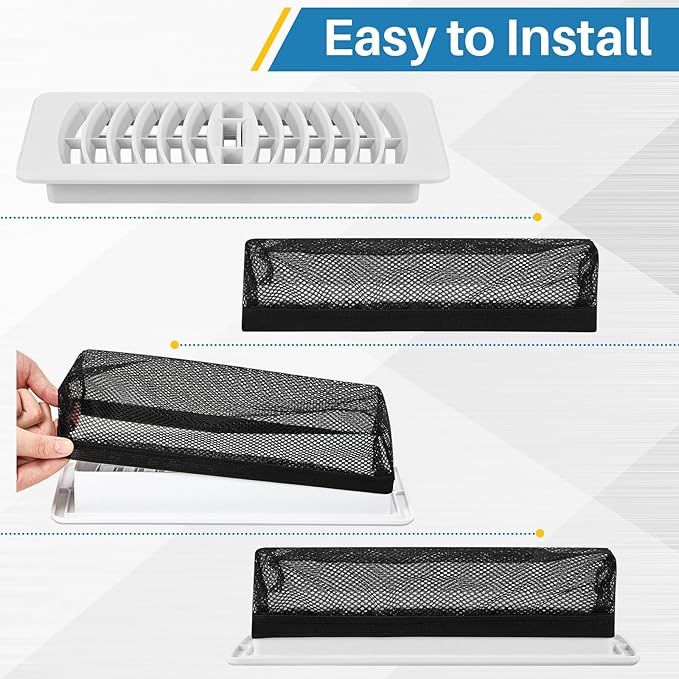 Zonon 12 Pcs 2 x 12 Inch Floor Register Trap Cover Vent Screen for Home Vent Mesh Elastic Band Filter Floor Register Trap Keeps Pet Hair, Food Out (Black)