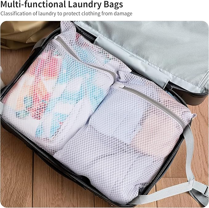 Honeycomb Lingerie Bags with Hanging Loop- 2Pack MDSXO Mesh Laundry Bags for Washing Delicates, White Wash Bags for Lingerie, Baby Clothes [1Medium+ 1Large]