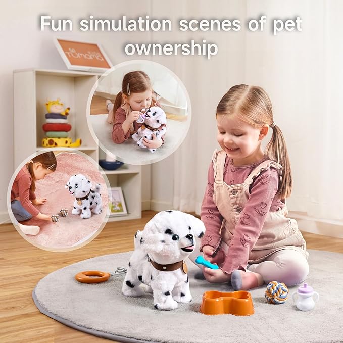 OR OR TU Walking Barking Toy Dog with Remote Control Leash, Plush Puppy Electronic Interactive Toys for Kids, Shake Tail,Pretend Dress Up Realistic Stuffed Animal Dog Age 3 4 5+ Years Old Best Gift