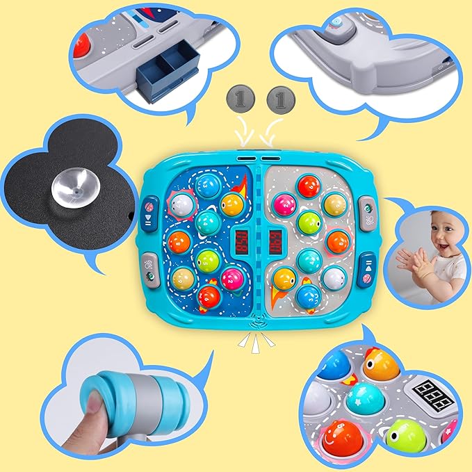 2-Player Whack Game Mole Toy for Kids Ages 3+, 11x15in Early Learning Toy with Lights & Sounds, Interactive Pounding Bench with 9 Speed Levels, Perfect for Families with Multiple Kid of Different Ages