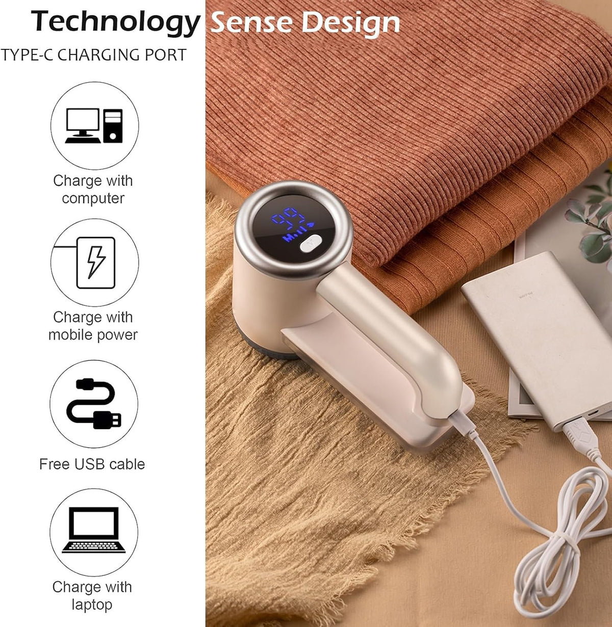 iRUNTEK Rechargeable Fabric Shaver, Electric Commercial Lint Remover with LED Display & Big Trash Box, 3-Speeds for Removing Fuzz and Pill from Clothes, Furniture, Sweater, Couch and Blanket, Silver