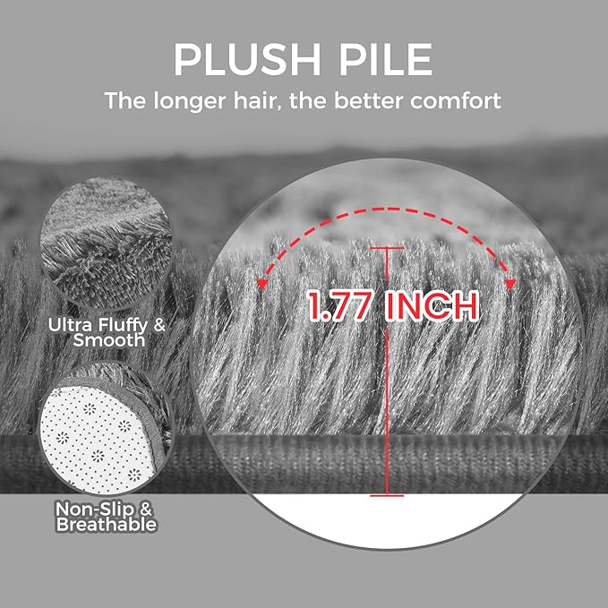 Ultra Soft Rug for Living Room, 9X12 Fluffy Shag Area Rug for Bedroom, Modern Shaggy Carpets Fuzzy Rug for Teens Dorm Nursery Home Decor Aesthetic, Upgrade Anti-Skid Durable, Grey