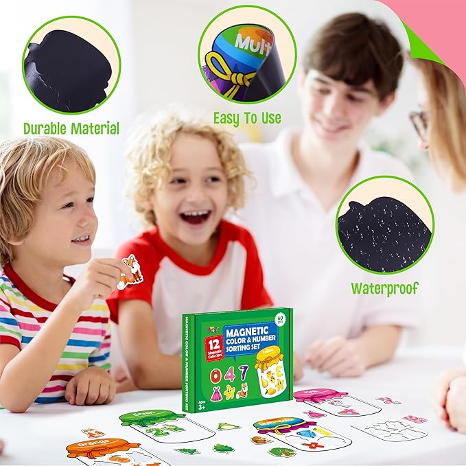 12 Pieces Magnetic Color Sorting Toys, 60 Color, Number & Math Symbol Magnets Early Educational Sorting Set for Refrigerator Whiteboard Baby Toddlers Kids