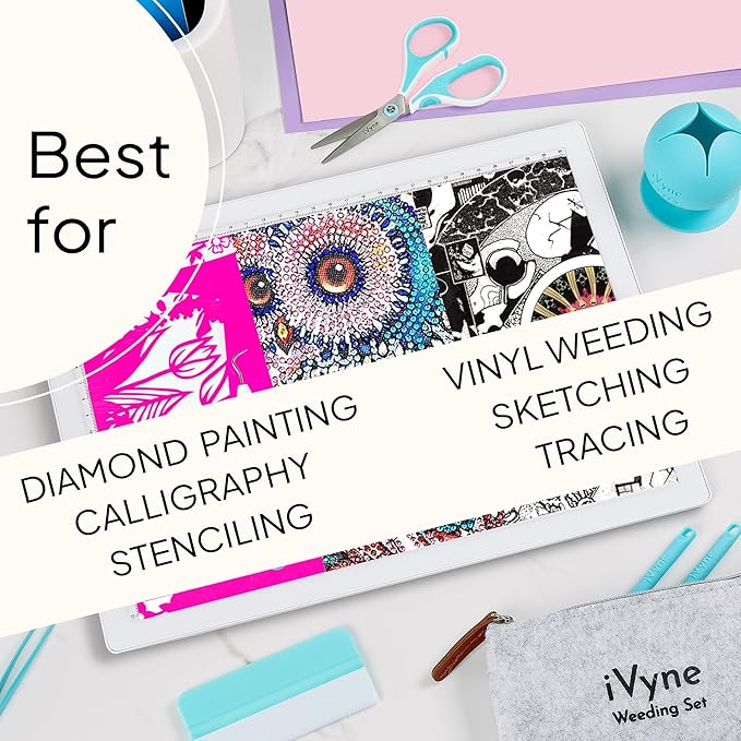 iVyne Rechargeable A4 Light Pad for Tracing & Weeding - LED Light Board for Weeding Vinyl - for Cricut Vinyl Weeding Tools - Ultra-Thin & Portable - Perfect for Artists & Crafters - White