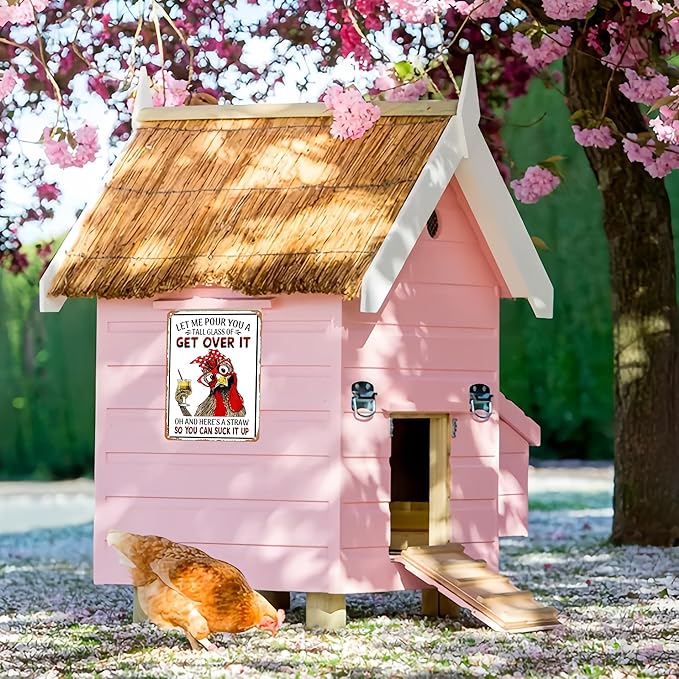 Funny Chicken Gifts Chicken Let Me Pour You A Tall Glass of Get Over It Tin Sign for Home Farm Chicken Coop Farmhouse Kicthen Garden Decor 8 X 12 Inch (3188)