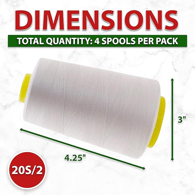 Mandala Crafts 4 Pack of Serger Threads Cones Spools - 20S/2 24000 Yards Polyester Off White Threads for Sergers Machine and Overlock Quilting Sewing Machine