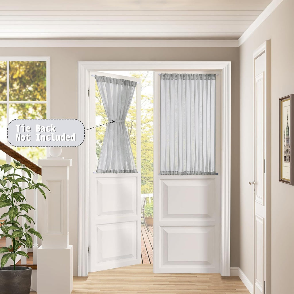 Tollpiz Short Sheer Door Curtains Closet Linen Textured Curtains Sheer Doorway Light Filtering Voile Patio Glass Door Rod Pocket Curtain French Door, 54 x 40 inches Long, Silver Grey, Set of 1 Panel