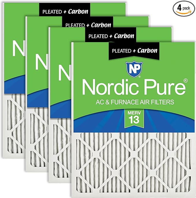 Nordic Pure 20x30x1 (Actual Size: 19 5/8 x 29 5/8 x 3/4) Pleated Air Filters MERV 13 Plus Carbon 4 Pack