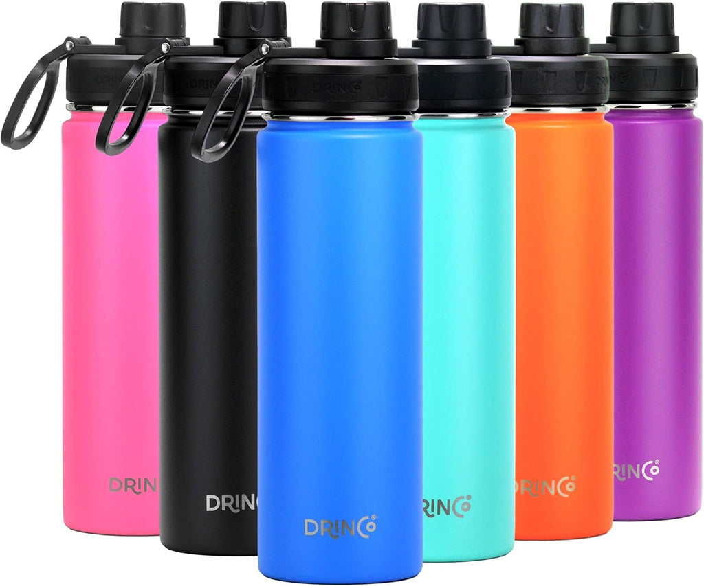DRINCO Stainless Steel Water Bottle Spout Lid Vacuum Insulated Double Wall Water Bottle Wide Mouth (40oz 32oz 22oz 18oz 14oz) Leak Proof Keeps Cold or Hot (22 oz, 22oz Royal Blue)