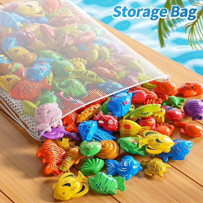 Magnetic Fishing Toys Game Pool Toys Set for Kids 3-5, Water Table Bathtub Toys with Pole Rod Net Plastic Floating Fish, Outdoor Toys for Kids Boys Girls Age 3 4 5 6 7 8 Year Old
