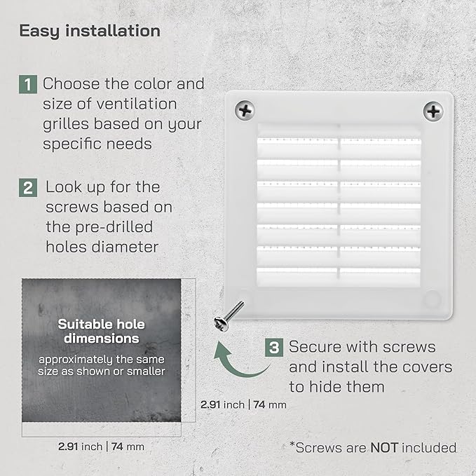 Vent Systems 3" x 3" (Opening Dimensions) - Pack of 5 - White Plastic Soffit Vent Cover - Durable Flat Square Air Vent Grille with Mesh Screen - Ventilation Grill Wall & Ceiling Indoor & Outdoor