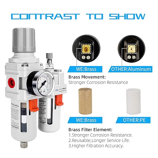 NANPU 3/8" NPT Compressed Air Filter Regulator Lubricator Combo Water/Oil Trap Separator - Gauge(0-150 psi), Poly Bowl, Semi-Auto Drain, Bracket - 3 in 1 Two Unit