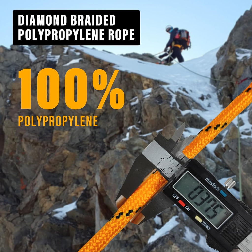 Diamond Braided Polypropylene Rope Nylon Rope Mix Thick Heavy Duty Ropes 3/8'' 50ft High Strength Perfect for Clothesrope Camping Hiking and Other Outdoor Activities Orange
