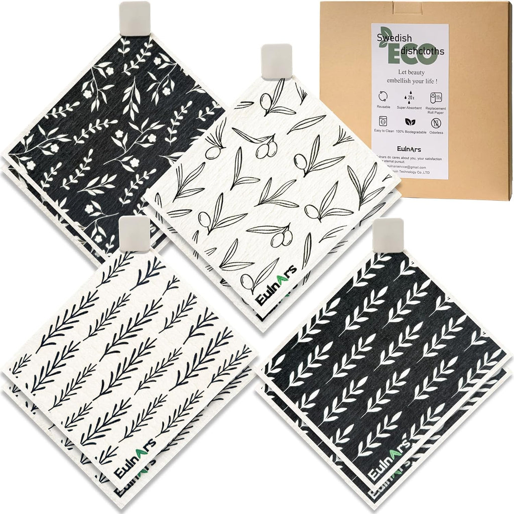 Swedish Dishcloths for Kitchen, 8 Pack Flower Reusable Paper Towels Washable, Non-Scratch Swedish Kitchen Towels, Super Absorbent Cellulose Dish Cloths, Eco Friendly