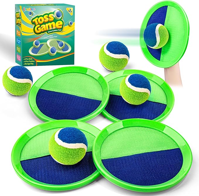 Toss and Catch Ball Set, Pool Beach Outdoor Toys Games for Kids Ages 4-8-12, 4 Paddles 4 Balls and Storage Bag, Summer Yard Outdoor Game for Adult Family, Birthday Easter Gift for Kids