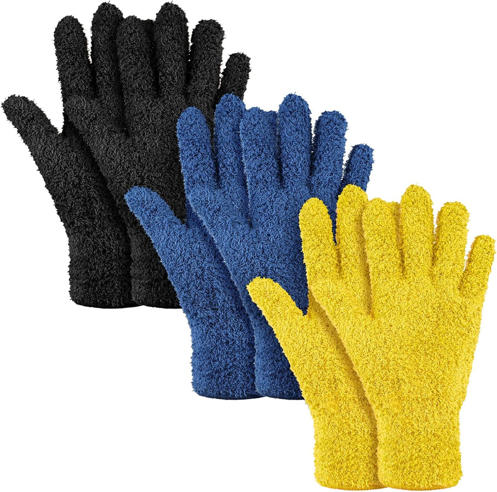 Patelai 3 Pairs Microfiber Plant Dusting Gloves Leaf Cleaning Gloves for Indoor Plants, Blinds, Furniture, House(Medium,Black, Navy, Yellow)