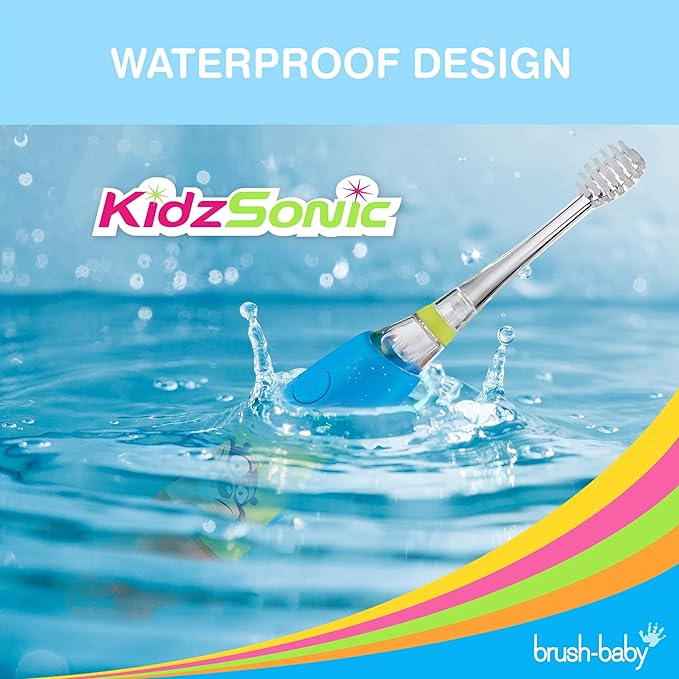 Brush Baby KidzSonic Toddler and Kid Electric Toothbrush for Ages 3+ Years - Disco Lights, Gentle Vibration, and Smart Timer Provide a Fun Brushing Experience - (3) 3+ yrs Brush Heads Included (Pink)