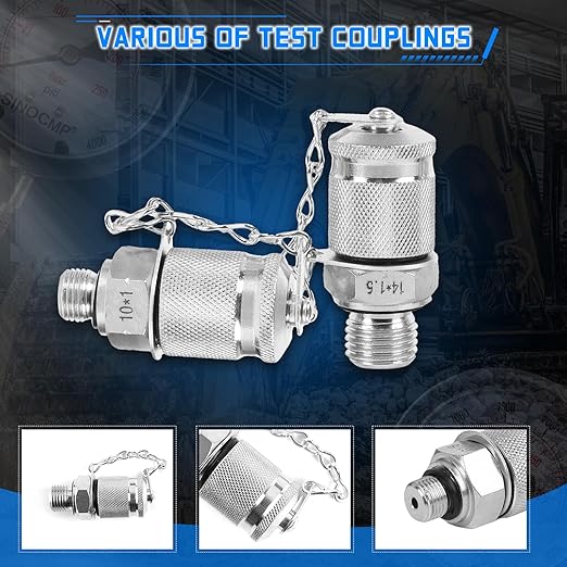 SINOCMP Hydraulic Pressure Gauge Test Kit with 3 Gauges 25/40/60MPa, 16 Straight Connectors, 3 Tee Connectors, 3 Test Hoses 64.5IN, Construction Machinery Excavator Hydraulic Tester Kit