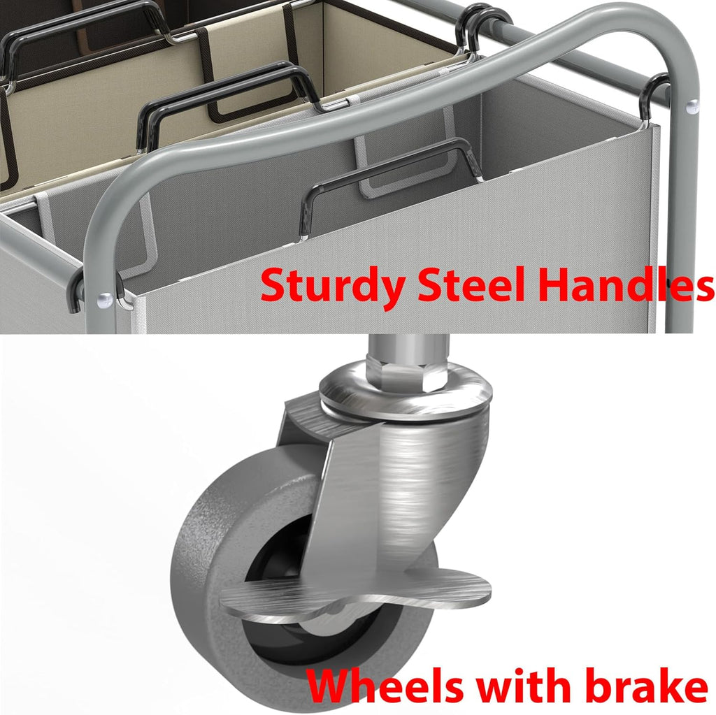 Simple Houseware Heavy Duty 3-Bag Laundry Sorter Rolling Cart, Silver/Assorted – Durable Triple Laundry Hamper with Removable Bags and Lockable Wheels for Laundry Room Organization