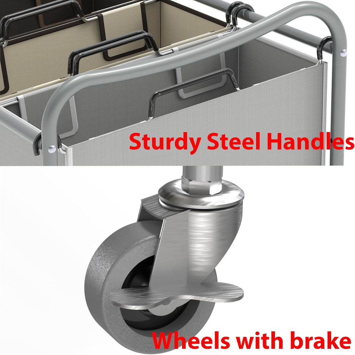 Simple Houseware Heavy Duty 3-Bag Laundry Sorter Rolling Cart, Silver/Assorted – Durable Triple Laundry Hamper with Removable Bags and Lockable Wheels for Laundry Room Organization