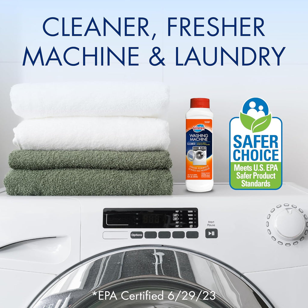 Glisten Washing Machine Cleaner, Helps Remove Odor, Buildup, and Limescale, Fresh Scent, Made in the USA, 12 Ounce Bottle, 3-Pack