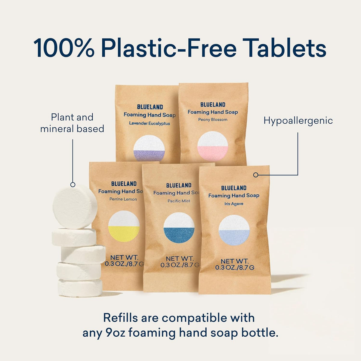 BLUELAND Foaming Hand Soap Refill Tablets, 10-Pack, Variety Pack Scents, Eco Friendly Cleaning Products, 10 x 9 Fl oz