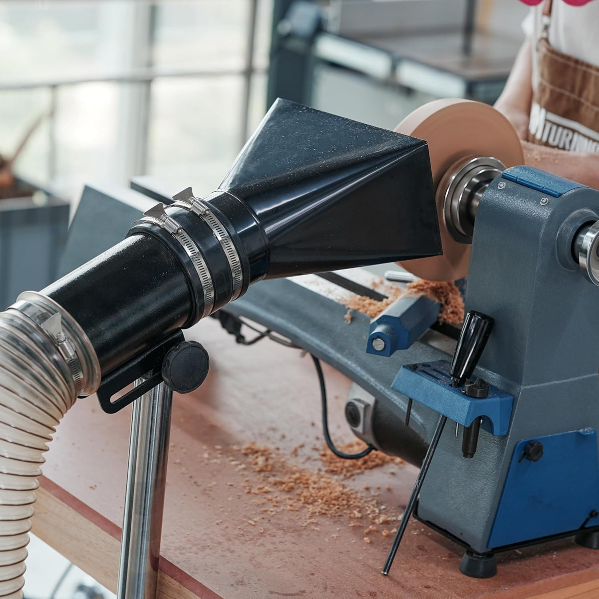 Dust Extraction Hood with Flexible Rubber Cuff for Interchangable Dust Hood for Woodturning Lathe, Woodturning tools.