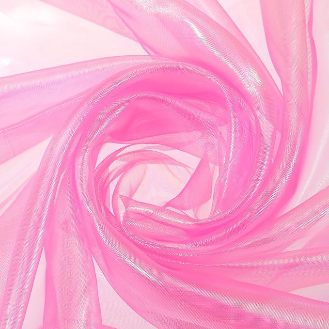 MECCANIXITY Iridescent Sheer Organza Fabric, 2 Yards x 59 Inches Solid Laser Holographic Shiny Fabric Organza Cloth for Wedding, Curtains, Costume, Photo Background, Rose Red