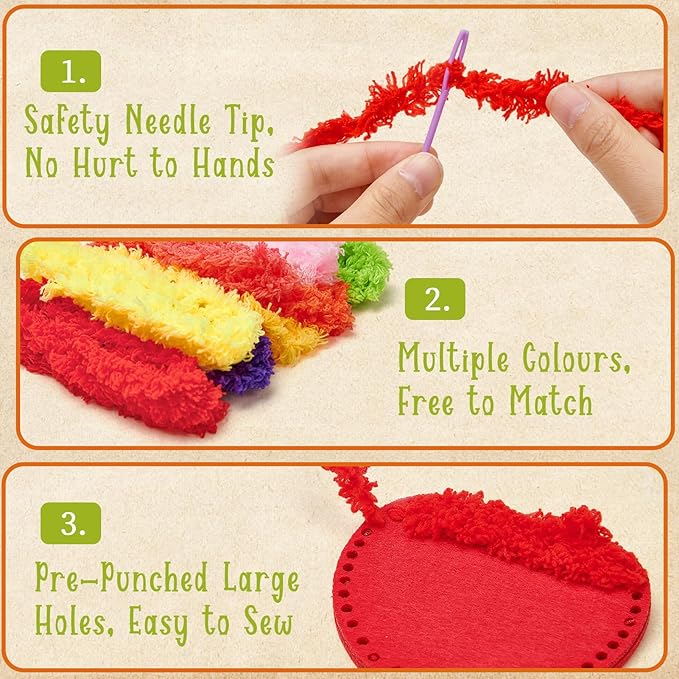 Golray Fruit Plushie Sewing Kit for Kids - My First Sewing Kit for Beginners, 7 Easy Felt Craft Project of Fruit Toys with Yarn, Leather, Plastic Needles, Glue & Instruction, Gift for Kid Girls Boys