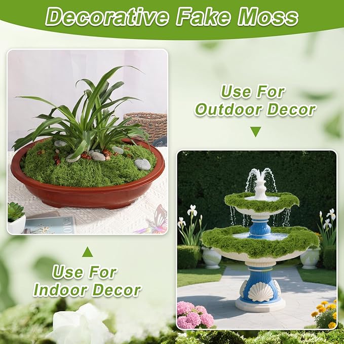 Jollidecor Fake Moss for Crafts, 14.1 OZ Artificial Moss for Plants Indoor Decorative Light Green and Dark Green Faux Moss DIY Fairy Garden Decor for Potted Plant