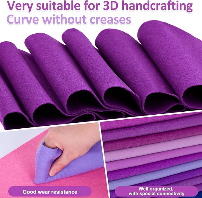 XSEINO 13 Rolls 8"x35" 1.4mm Thick Soft Felt Fabric Sheet 13 Assorted Purple Series Colors Felt Pack for DIY Craft Sewing Squares Nonwoven Patchwork
