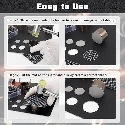 9 Pieces Leather Circle Cutter Tool Set, Hole Punch Tools with 15 20 25 30 35 40 45 50 55mm, High Carbon Steel Round Cutting Dies, Hole Punch Tool Kit for DIY Leather Crafts