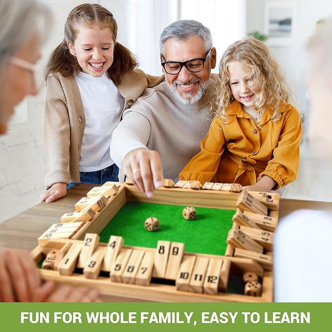 ropoda Shut The Box Game, Upgraded 12 Numbers Wooden Board Games for Adult and Kids, Shut The Box Dice Game -Addition Training, Fun for Family Game Night